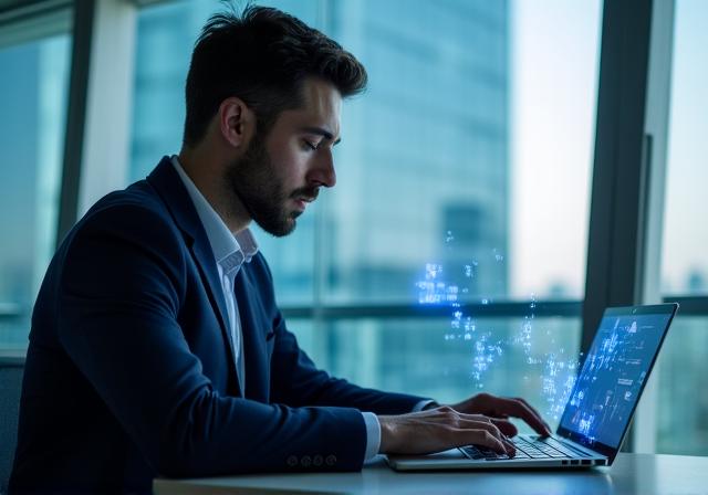 Professionista moderno che lavora in un ambiente digitale innovativo