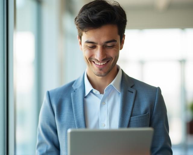 Professionista sorridente in un ufficio moderno e luminoso